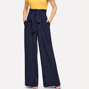 Navy Wide Leg Pants with Bow